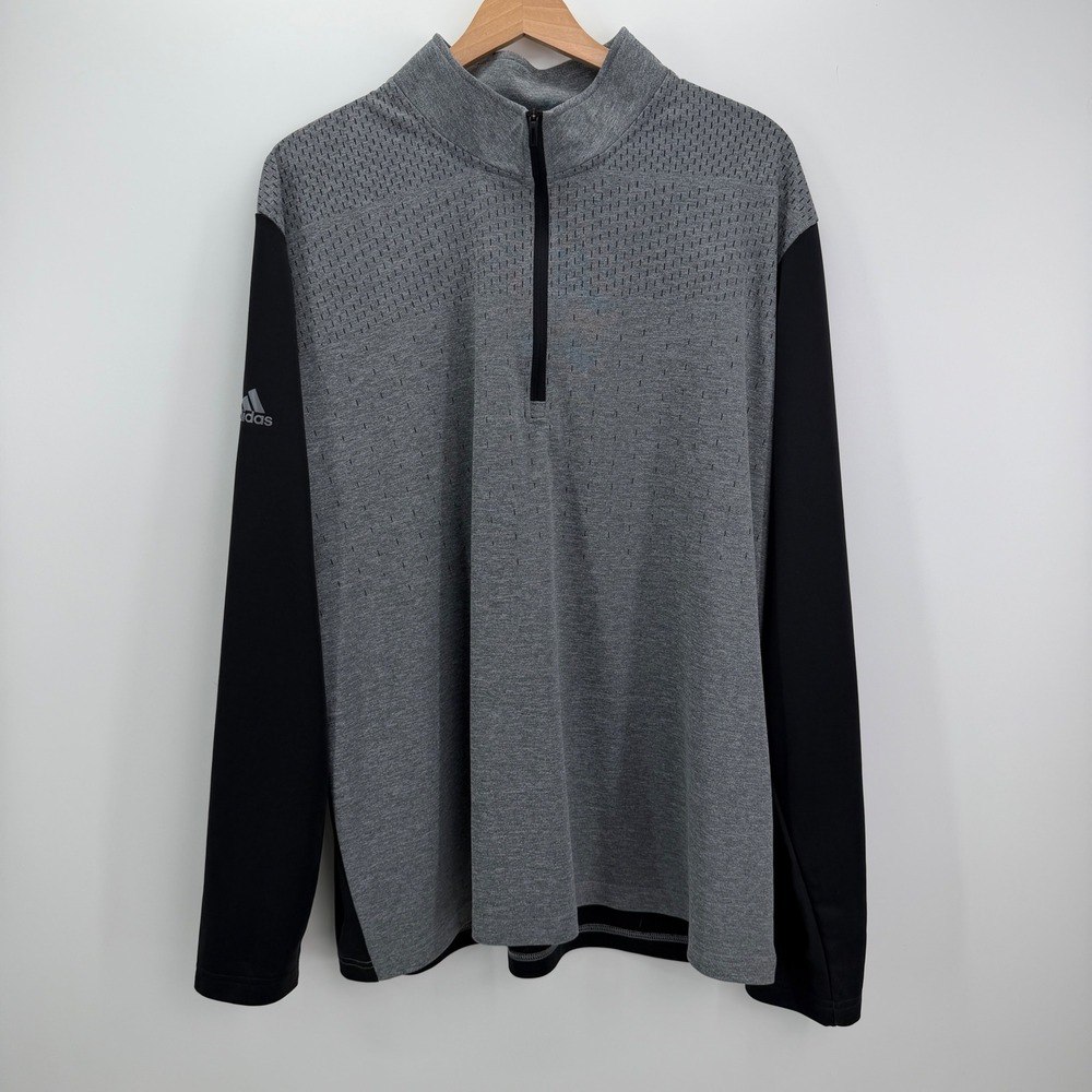 Adidas Quarter Zip Pullover Mens XL Grey Black Primegreen Golf Activewear‎ Top
